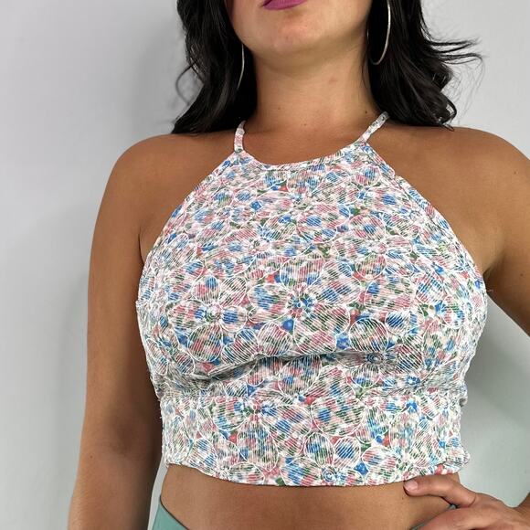 Unique Vintage Floral Print Halter Crop Top - Picture 1 of 8